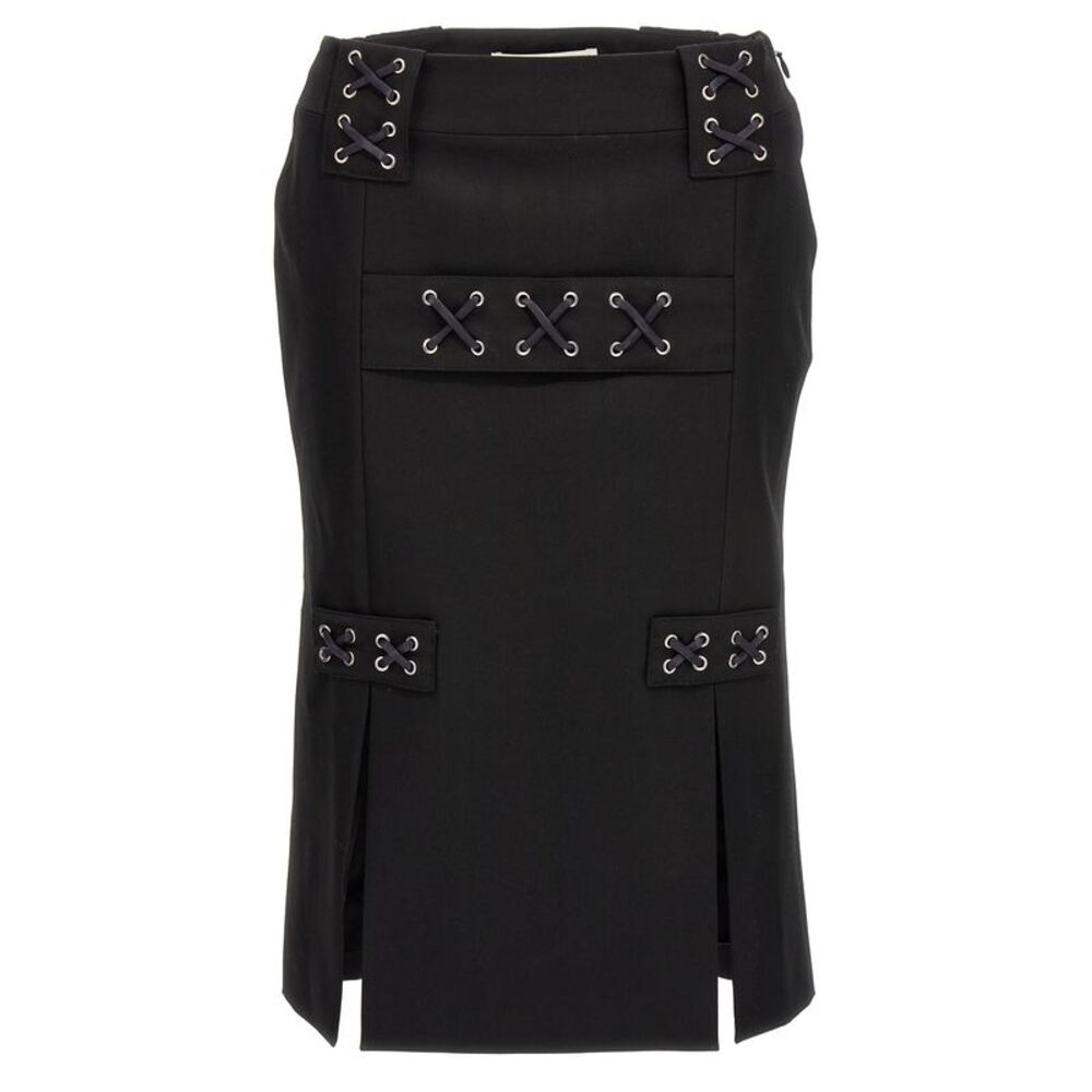 Alessandra Rich Black Wool Midi Women's Skirt